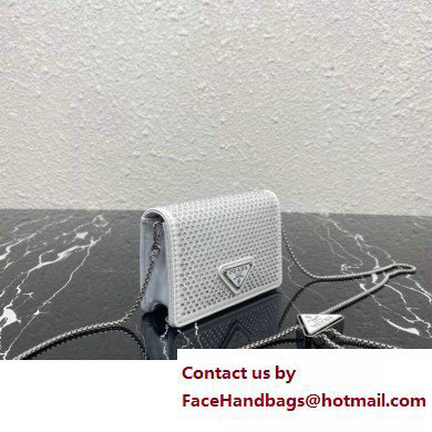 Prada Cardholder with shoulder strap and crystals Bag 1MR024 White 2022 - Click Image to Close
