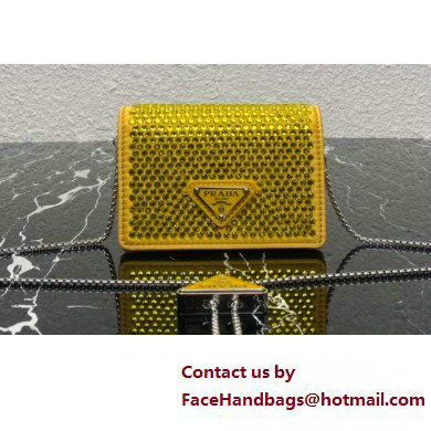 Prada Cardholder with shoulder strap and crystals Bag 1MR024 Yellow 2022 - Click Image to Close