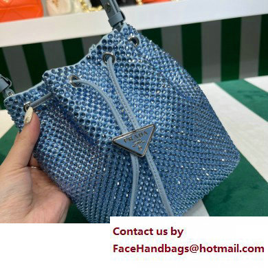 Prada Crystal Bucket Bag 1BE067 blue 2022