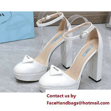 Prada Heel 12.5cm platform 2.5cm Ankle-Strap Pumps Patent White 2023 Prada Heel 12.5cm platform 2.5cm Ankle-Strap Pumps Patent White 2023