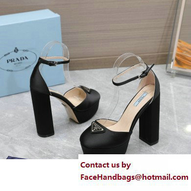 Prada Heel 12.5cm platform 2.5cm Ankle-Strap Pumps Satin Black 2023 Prada Heel 12.5cm platform 2.5cm Ankle-Strap Pumps Satin Black 2023