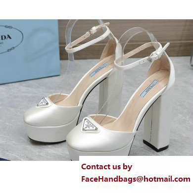 Prada Heel 12.5cm platform 2.5cm Ankle-Strap Pumps Satin White 2023 Prada Heel 12.5cm platform 2.5cm Ankle-Strap Pumps Satin White 2023
