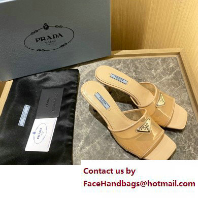 Prada Heel 6.5cm Plexiglas and patent leather sandals apricot 2022