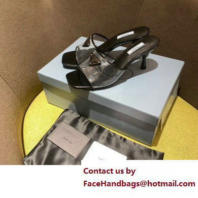 Prada Heel 6.5cm Plexiglas and patent leather sandals black 2022 - Click Image to Close