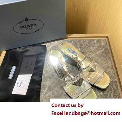 Prada Heel 6.5cm Plexiglas and patent leather sandals silver 2022 - Click Image to Close