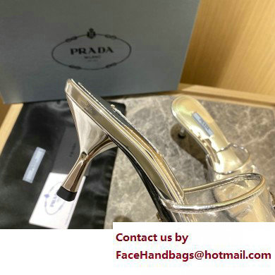 Prada Heel 6.5cm Plexiglas and patent leather sandals silver 2022 - Click Image to Close