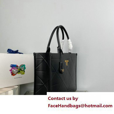 Prada Large leather Symbole bag with topstitching 1BA377 Black 2023