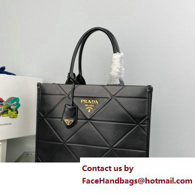 Prada Medium leather Symbole bag with topstitching 1BA378 Black 2023