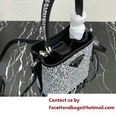 Prada Panier Satin bag with Crystals 1BA373 Black/Silver 2023