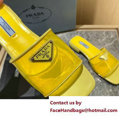 Prada logo-detailed PVC mules yellow 2022 - Click Image to Close
