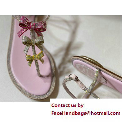 Rene Caovilla Flat flip flops Jewelled Sandals Bow with Crystals Pink 2023