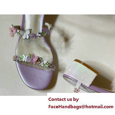 Rene Caovilla Heel 4cm Satin Sandals with flowers BOUQUET Purple