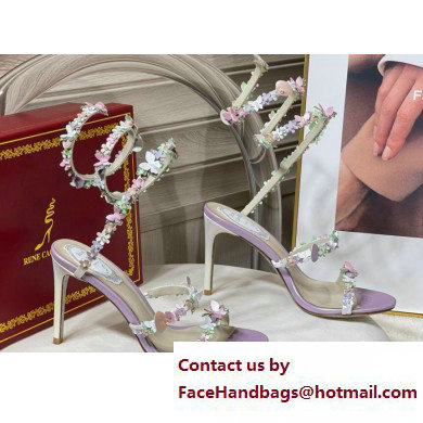 Rene Caovilla Heel 9.5cm Satin Sandals with flowers BOUQUET Purple