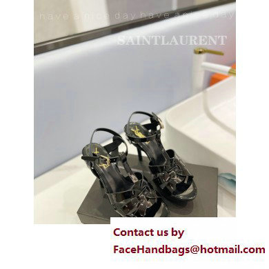 Saint Laurent Heel 10.3cm Platform 2.5cm Tribute Sandals in Patent Leather 315490 Black