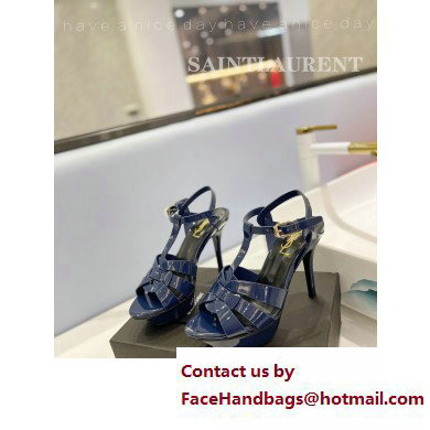 Saint Laurent Heel 10.3cm Platform 2.5cm Tribute Sandals in Patent Leather 315490 Blue