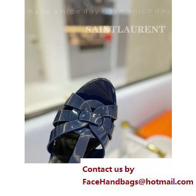 Saint Laurent Heel 10.3cm Platform 2.5cm Tribute Sandals in Patent Leather 315490 Blue