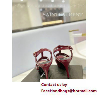 Saint Laurent Heel 10.3cm Platform 2.5cm Tribute Sandals in Patent Leather 315490 Burgundy