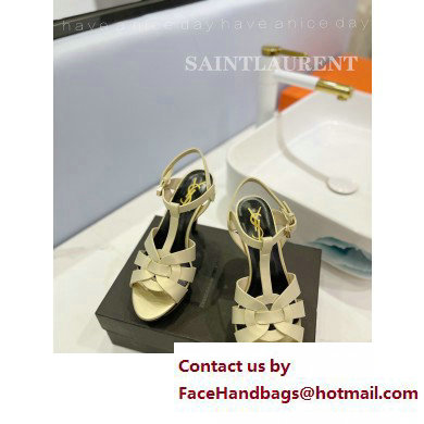 Saint Laurent Heel 10.3cm Platform 2.5cm Tribute Sandals in Smooth Leather 315490 Beige