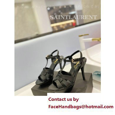 Saint Laurent Heel 10.3cm Platform 2.5cm Tribute Sandals in Smooth Leather 315490 Black