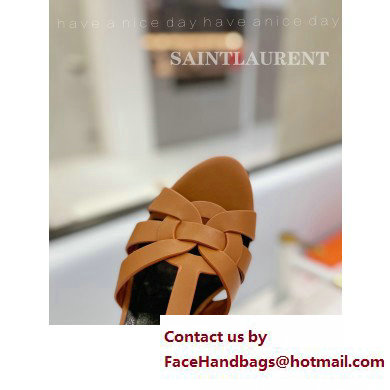 Saint Laurent Heel 10.3cm Platform 2.5cm Tribute Sandals in Smooth Leather 315490 Brown