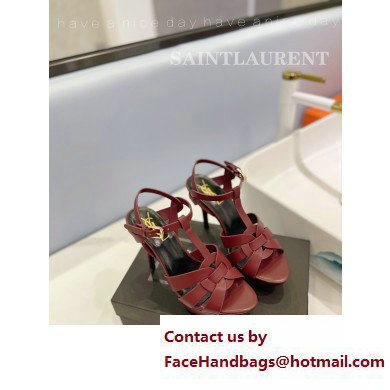 Saint Laurent Heel 10.3cm Platform 2.5cm Tribute Sandals in Smooth Leather 315490 Burgundy