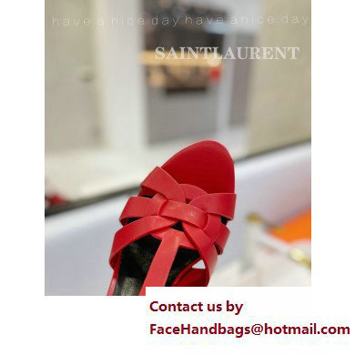 Saint Laurent Heel 10.3cm Platform 2.5cm Tribute Sandals in Smooth Leather 315490 Red