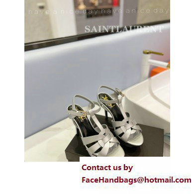 Saint Laurent Heel 10.3cm Platform 2.5cm Tribute Sandals in Smooth Leather 315490 Silver