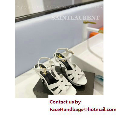 Saint Laurent Heel 10.3cm Platform 2.5cm Tribute Sandals in Smooth Leather 315490 White