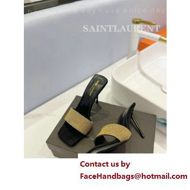 Saint Laurent Heel 10cm Crystal Mules Gold