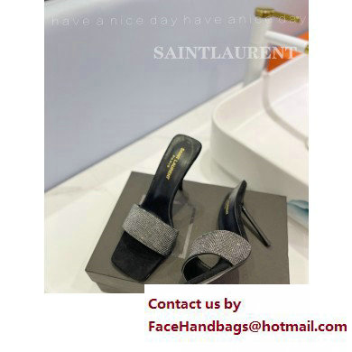 Saint Laurent Heel 10cm Crystal Mules Gray