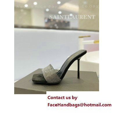 Saint Laurent Heel 10cm Crystal Mules Gray