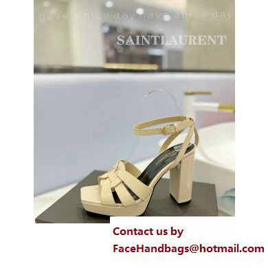 Saint Laurent Heel 10cm Platform 2cm Tribute Sandals in Patent Leather Beige