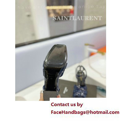 Saint Laurent Heel 10cm Platform 2cm Tribute Sandals in Patent Leather Blue