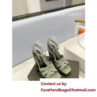 Saint Laurent Heel 10cm Platform 2cm Tribute Sandals in Patent Leather Gray