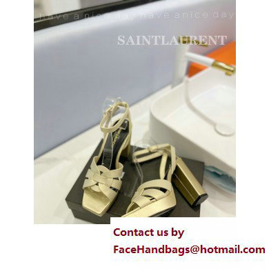 Saint Laurent Heel 10cm Platform 2cm Tribute Sandals in Smooth Leather Beige