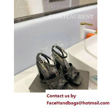 Saint Laurent Heel 10cm Platform 2cm Tribute Sandals in Smooth Leather Black