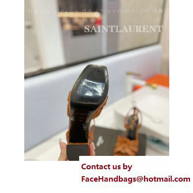 Saint Laurent Heel 10cm Platform 2cm Tribute Sandals in Smooth Leather Brown