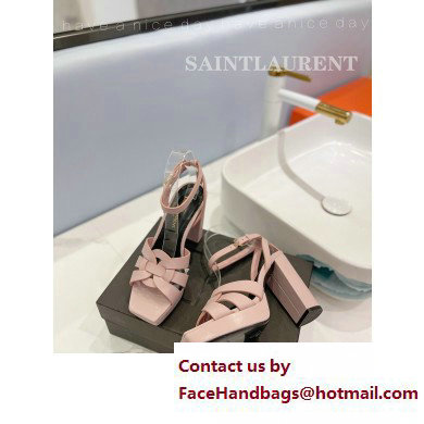 Saint Laurent Heel 10cm Platform 2cm Tribute Sandals in Smooth Leather Pink