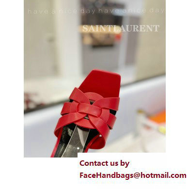 Saint Laurent Heel 10cm Platform 2cm Tribute Sandals in Smooth Leather Red