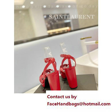 Saint Laurent Heel 10cm Platform 2cm Tribute Sandals in Smooth Leather Red