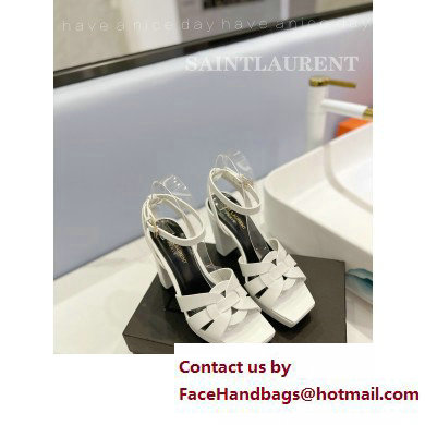 Saint Laurent Heel 10cm Platform 2cm Tribute Sandals in Smooth Leather White