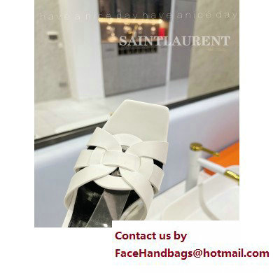 Saint Laurent Heel 10cm Platform 2cm Tribute Sandals in Smooth Leather White