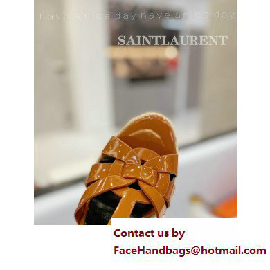 Saint Laurent Heel 12.5cm Platform 3.5cm Tribute Wedge Espadrilles in Patent Leather 611924 Brown