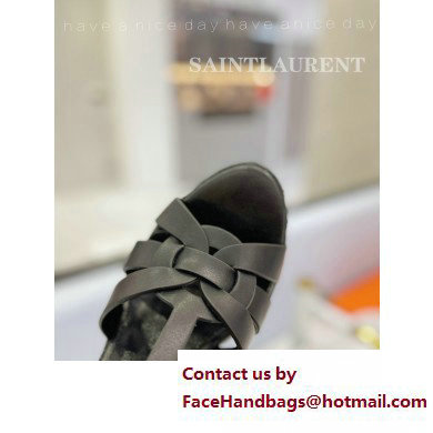 Saint Laurent Heel 12.5cm Platform 3.5cm Tribute Wedge Espadrilles in Smooth Leather 611924 Black