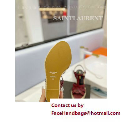 Saint Laurent Heel 12.5cm Platform 3.5cm Tribute Wedge Espadrilles in Smooth Leather 611924 Burgundy