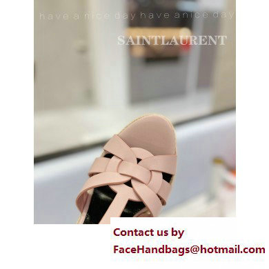 Saint Laurent Heel 12.5cm Platform 3.5cm Tribute Wedge Espadrilles in Smooth Leather 611924 Pink