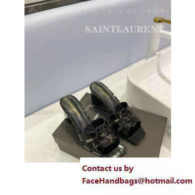Saint Laurent Heel 6.5cm Tribute Mules Slide Sandals in Patent Leather Black