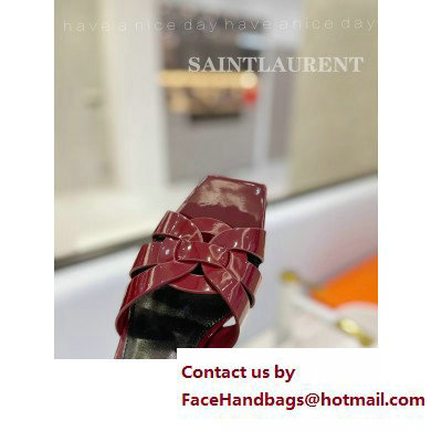 Saint Laurent Heel 6.5cm Tribute Mules Slide Sandals in Patent Leather Burgundy