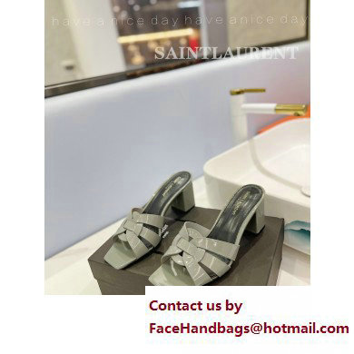Saint Laurent Heel 6.5cm Tribute Mules Slide Sandals in Patent Leather Gray