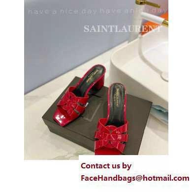 Saint Laurent Heel 6.5cm Tribute Mules Slide Sandals in Patent Leather Red
